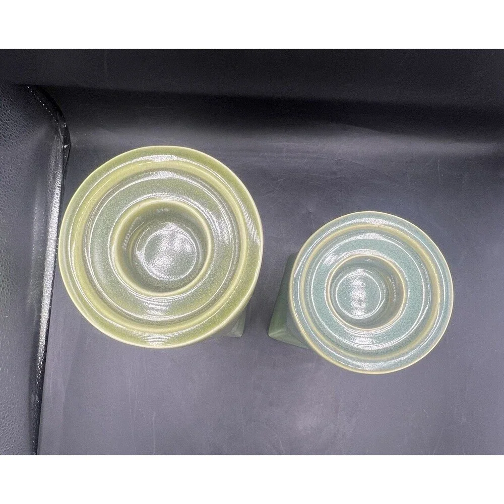 PartyLite Nature’s Garden Green Crackle Glaze Ceramic Candle Holders Set of 2